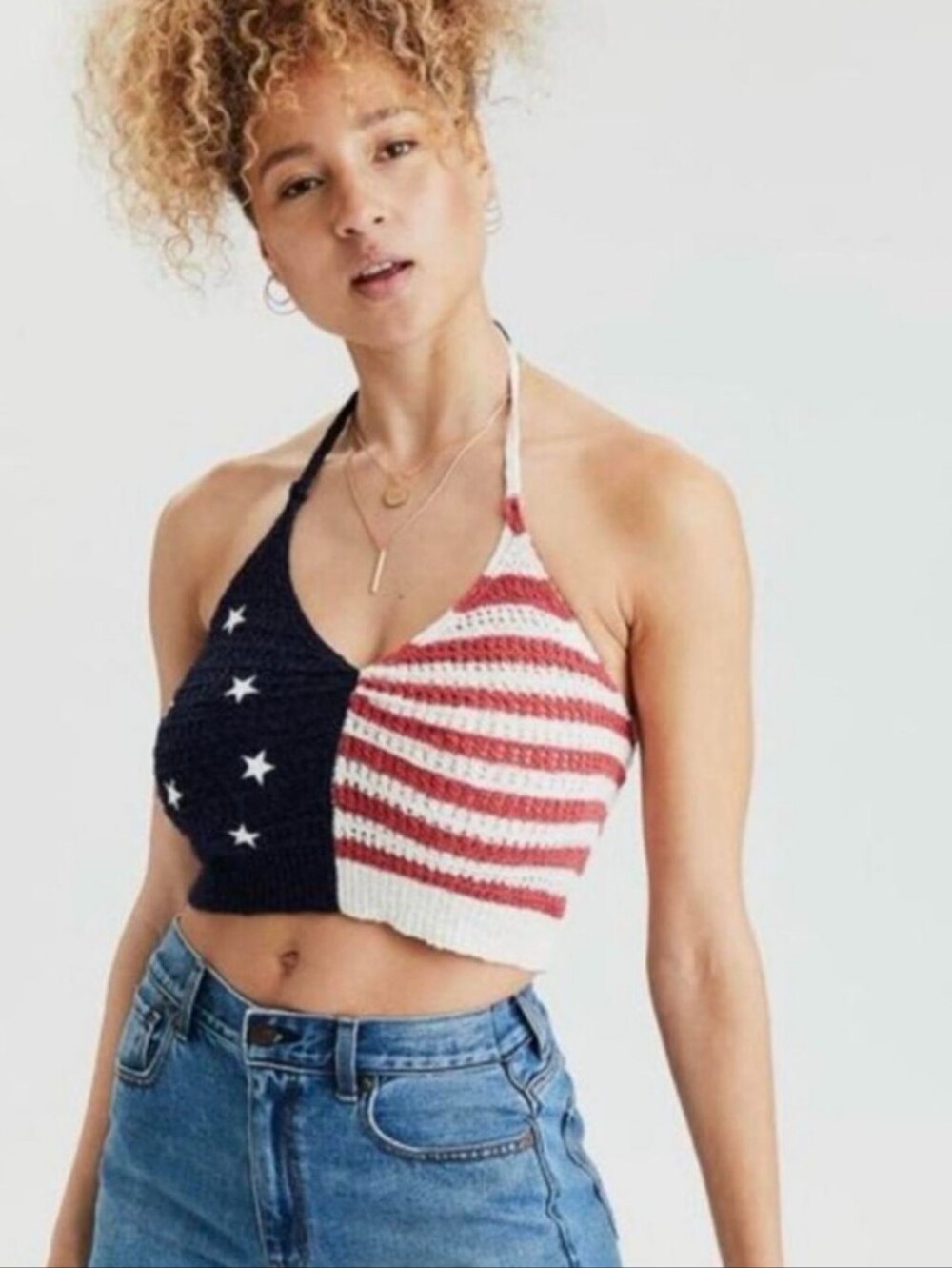 American eagle knitted halter top American Flag Sz SP